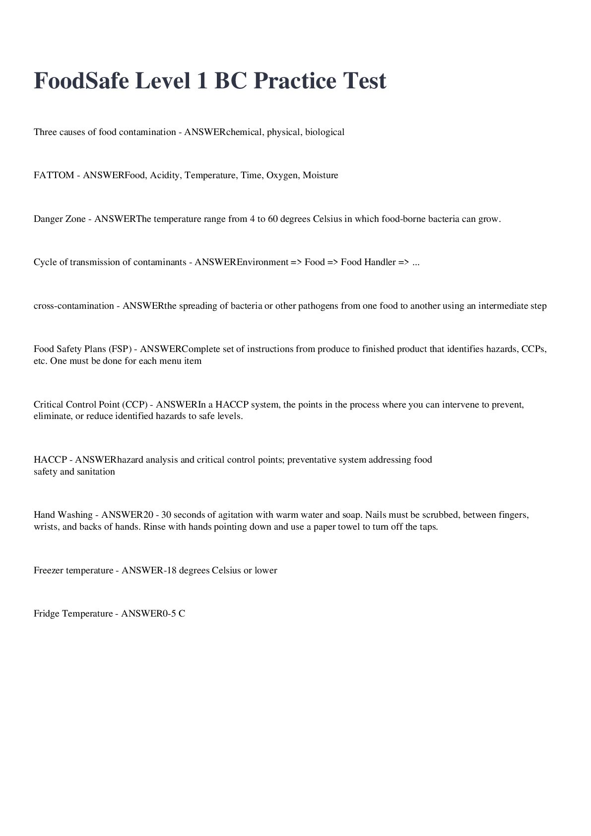 Preview image for FoodSafe Level 1 BC Practice Test 2022/2023